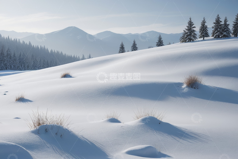 高清大图下载【趣麦麦图】冬日雪山森林雪景