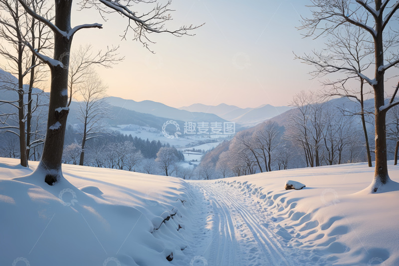 高清大图下载【趣麦麦图】冬日雪覆盖的山间小路风景