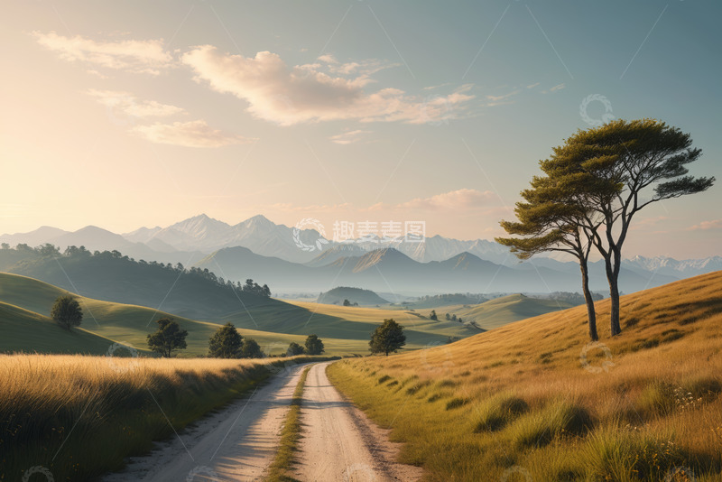 高清大图下载【趣麦麦图】山间草地公路自然风光