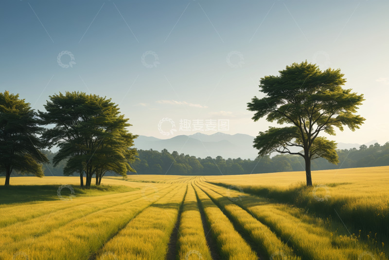 高清大图下载【趣麦麦图】田野麦田绿树自然风光