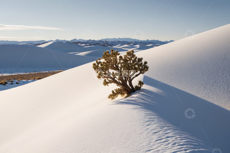 高清大图下载【趣麦麦图】沙漠中孤树立于沙丘之上