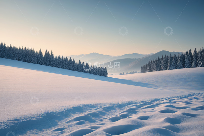 高清大图下载【趣麦麦图】雪覆盖的山林冬日景象