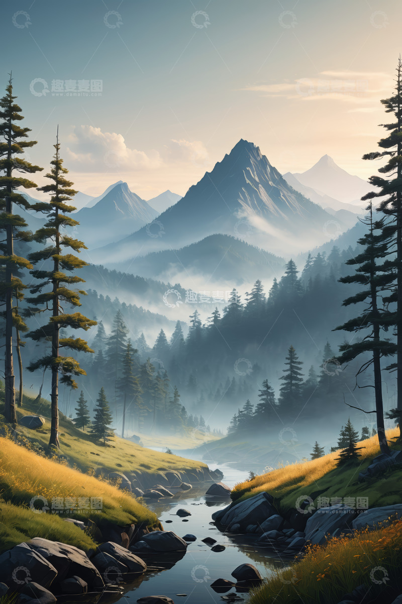 高清大图下载【趣麦麦图】山间森林河流自然风光