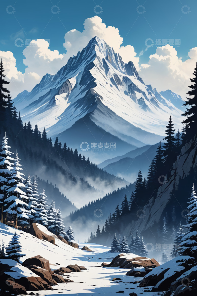 高清大图下载【趣麦麦图】雪山森林自然风光