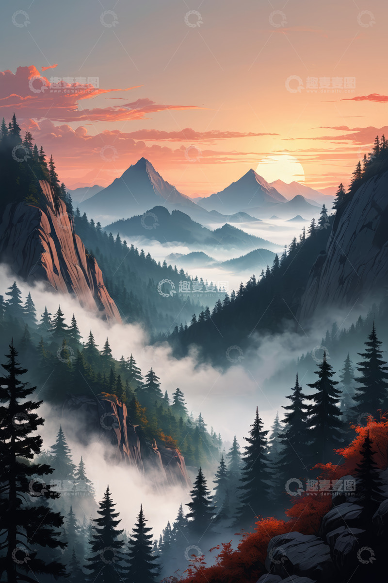 高清大图下载【趣麦麦图】山林日出自然风光