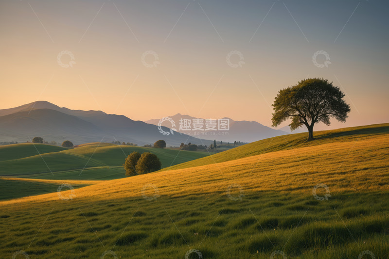 高清大图下载【趣麦麦图】黄昏下的山丘与树木自然风光