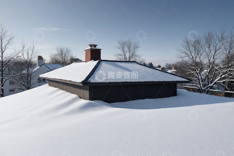高清大图下载【趣麦麦图】积雪覆盖的屋顶冬日景象