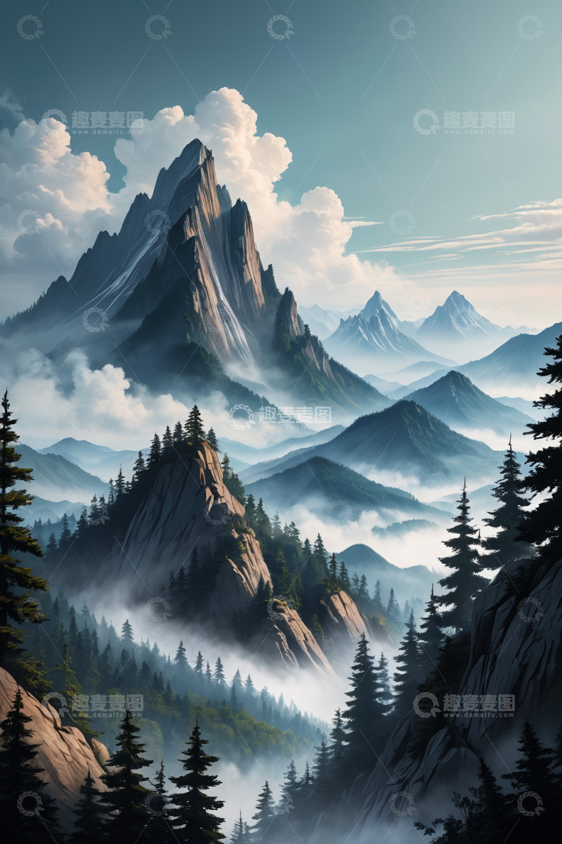 高清大图下载【趣麦麦图】云雾缭绕的壮丽山景