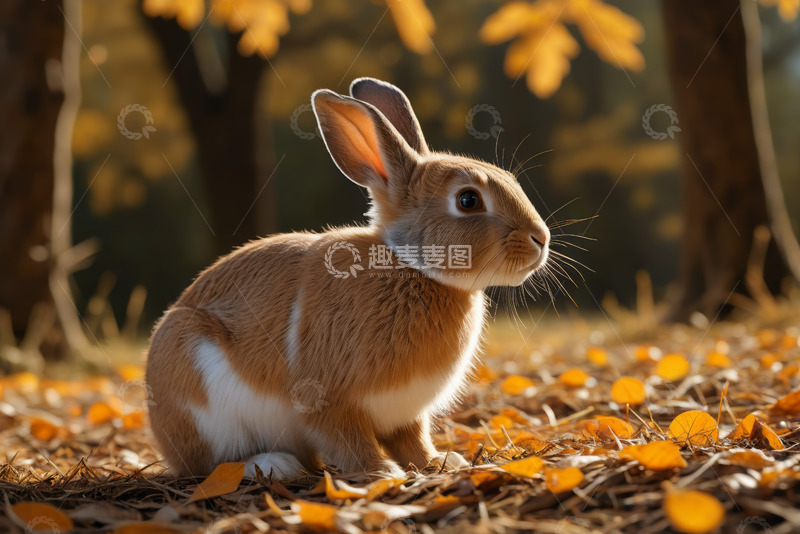 高清大图下载【趣麦麦图】秋日林间的可爱兔子