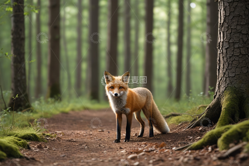 高清大图下载【趣麦麦图】森林中站立的狐狸