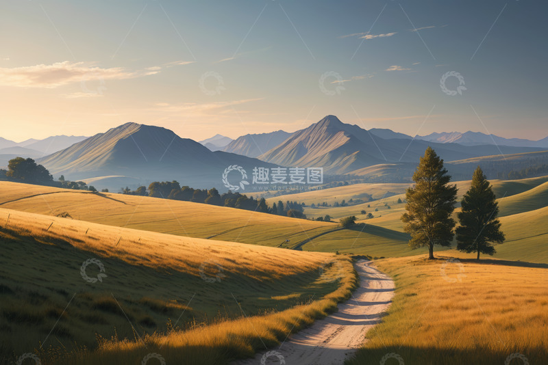 高清大图下载【趣麦麦图】山间田野中的乡村小路景观