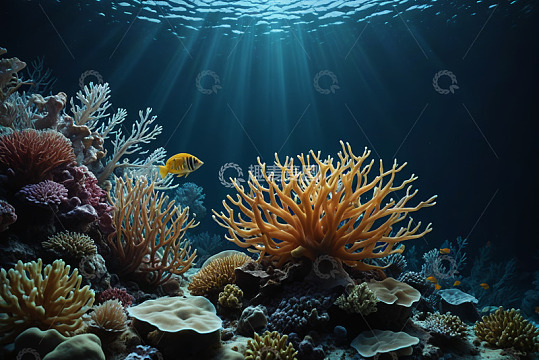 海底珊瑚与鱼群景观