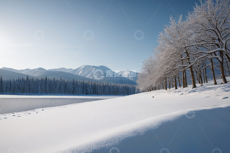 高清大图下载【趣麦麦图】冬日雪景山林湖泊风光