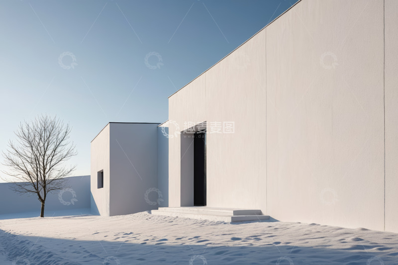 高清大图下载【趣麦麦图】雪地中现代简约风格建筑外观