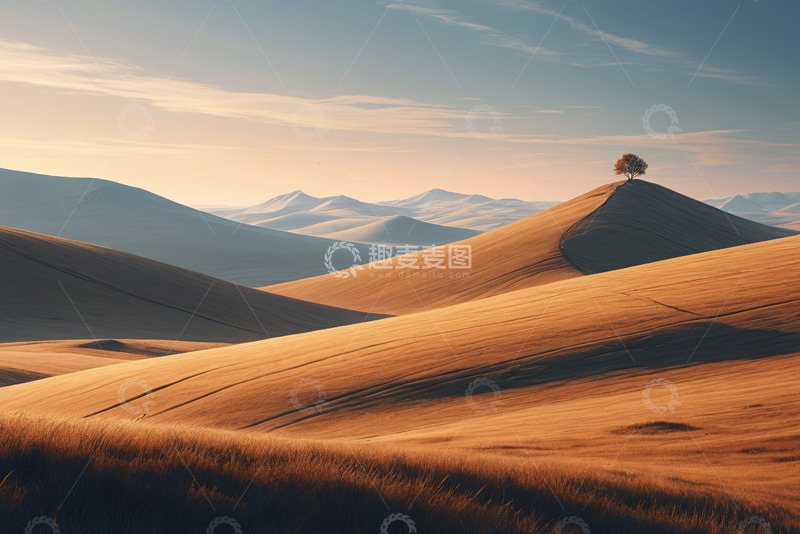 高清大图下载【趣麦麦图】广袤原野上的孤树风光