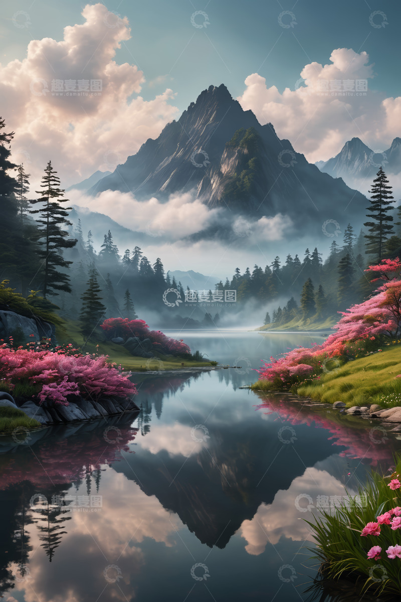 高清大图下载【趣麦麦图】山水湖畔自然风光全景