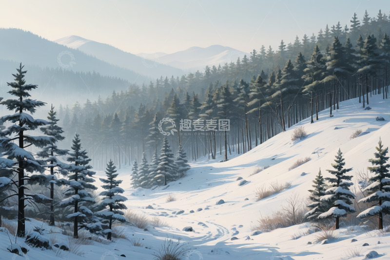 高清大图下载【趣麦麦图】冬季山林雪景全景