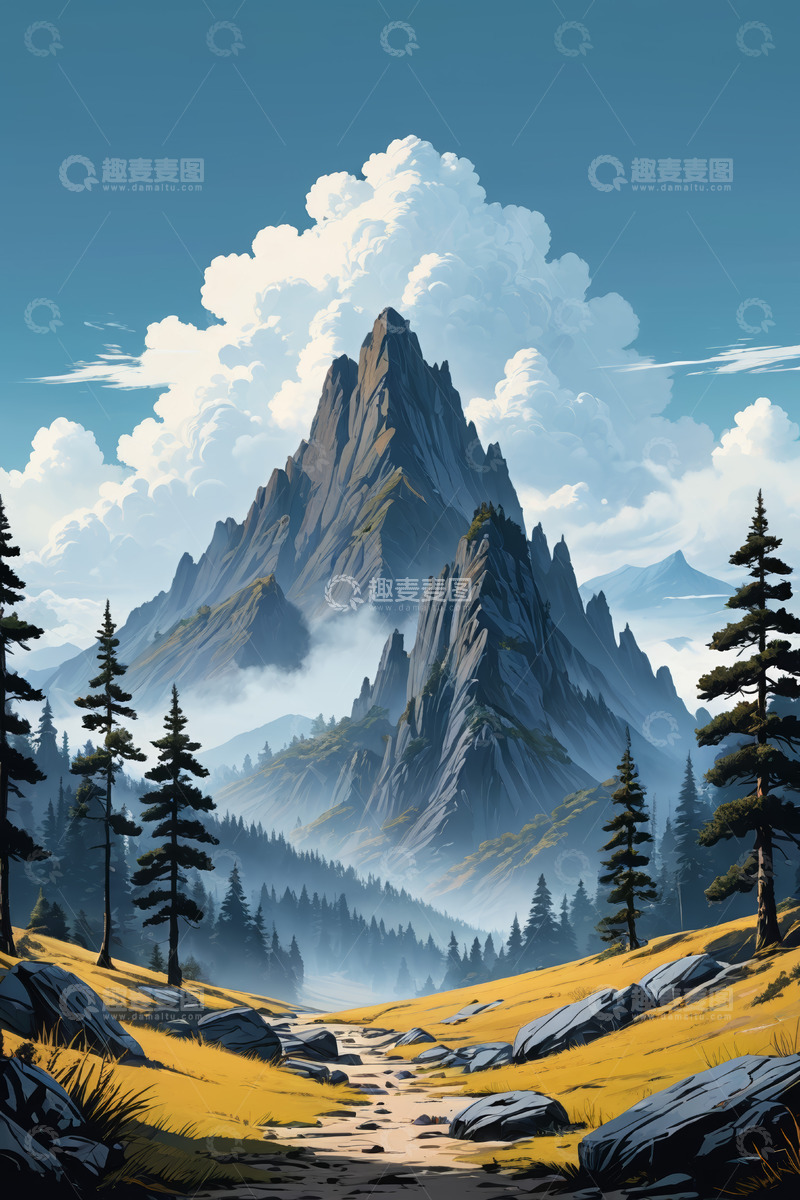 高清大图下载【趣麦麦图】山间森林风景全景