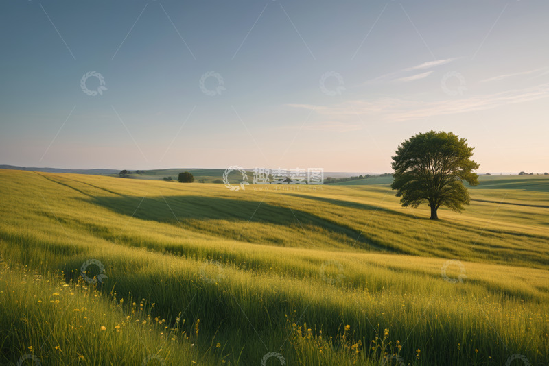 高清大图下载【趣麦麦图】广袤田野中的孤树风景