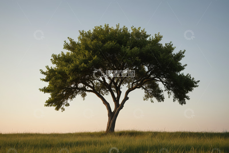 高清大图下载【趣麦麦图】旷野中独立的绿树