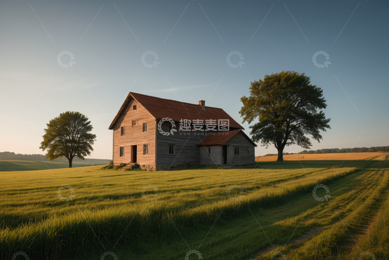 高清大图下载【趣麦麦图】田野中的乡村木屋
