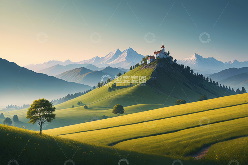 高清大图下载【趣麦麦图】山丘上的城堡与自然风光