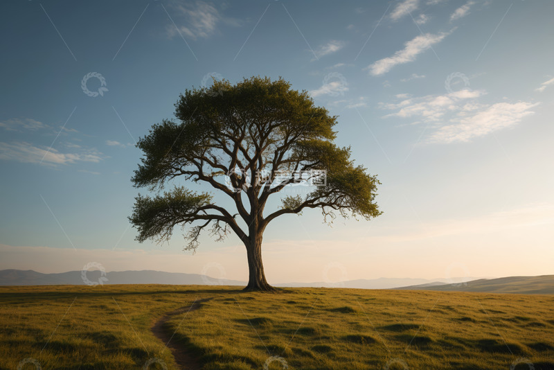 高清大图下载【趣麦麦图】草原上单棵大树风景