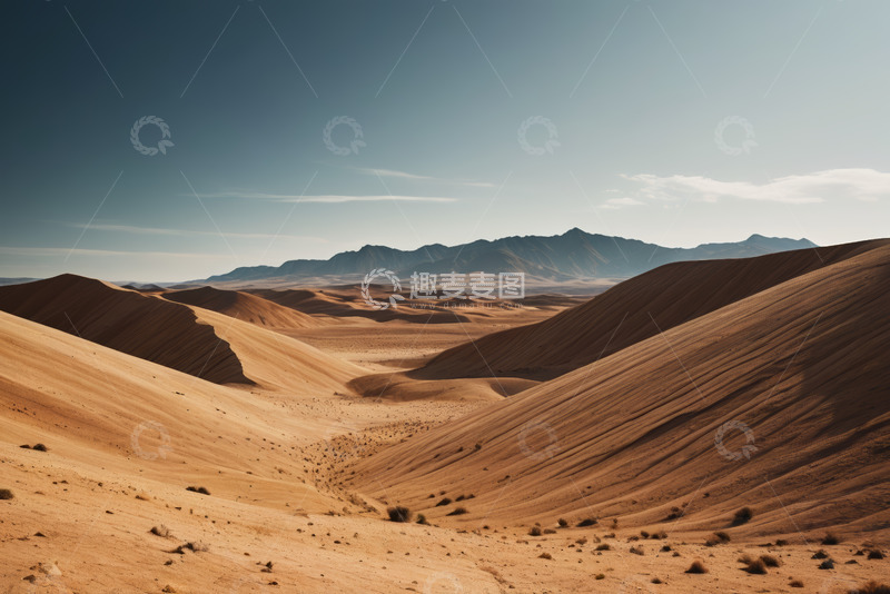 高清大图下载【趣麦麦图】广袤沙漠与远处山脉景观