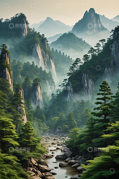 山林间河流自然风光