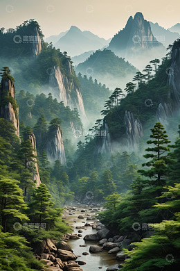 山林间河流自然风光