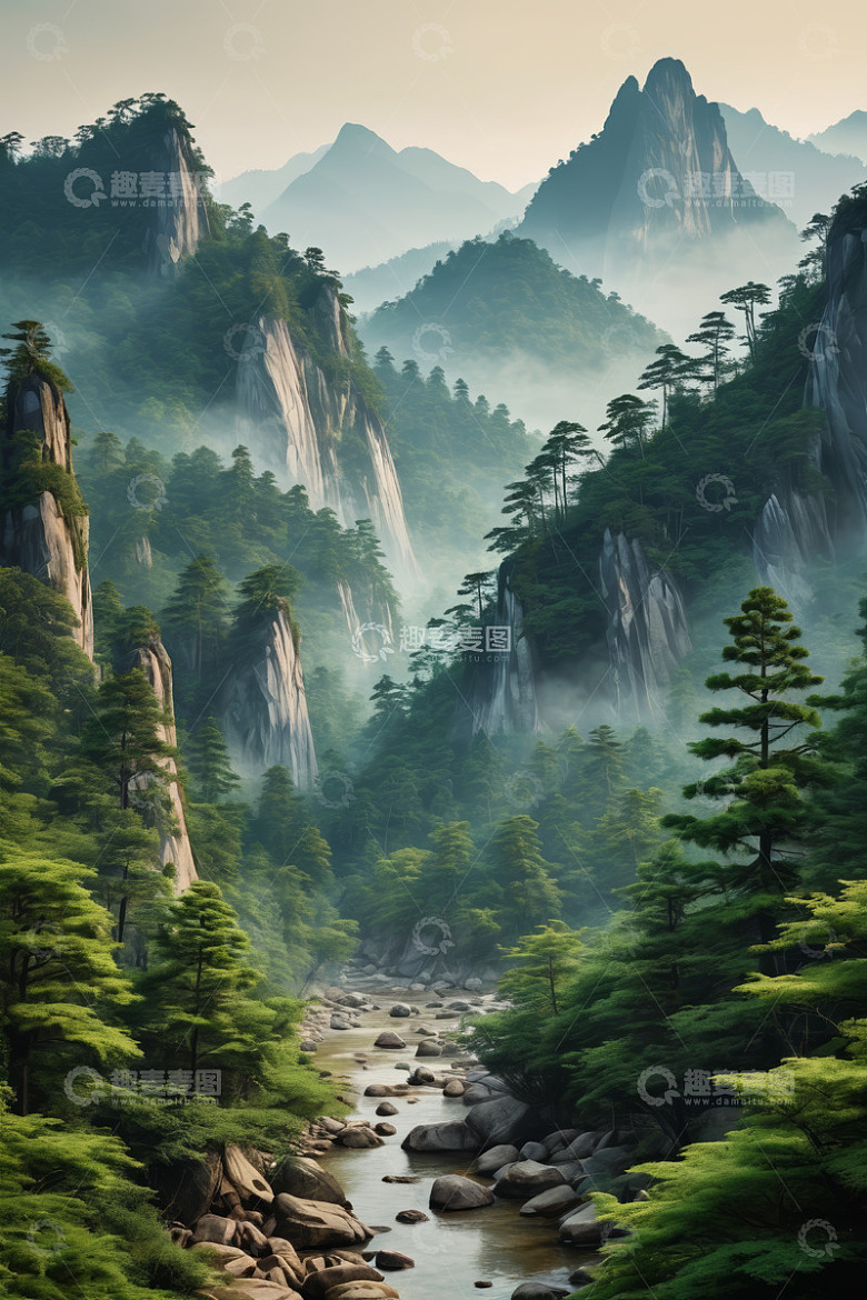 山林间河流自然风光