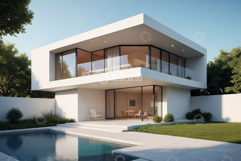 高清大图下载【趣麦麦图】现代风格别墅外观及庭院景观