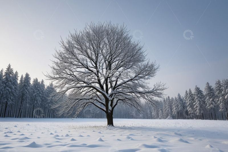 高清大图下载【趣麦麦图】雪地中独立的树木风景