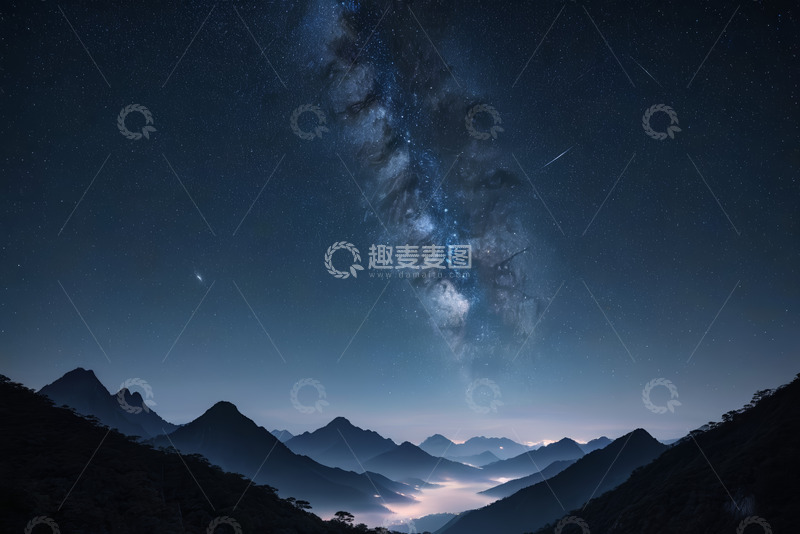 高清大图下载【趣麦麦图】夜空下山脉与星河景象