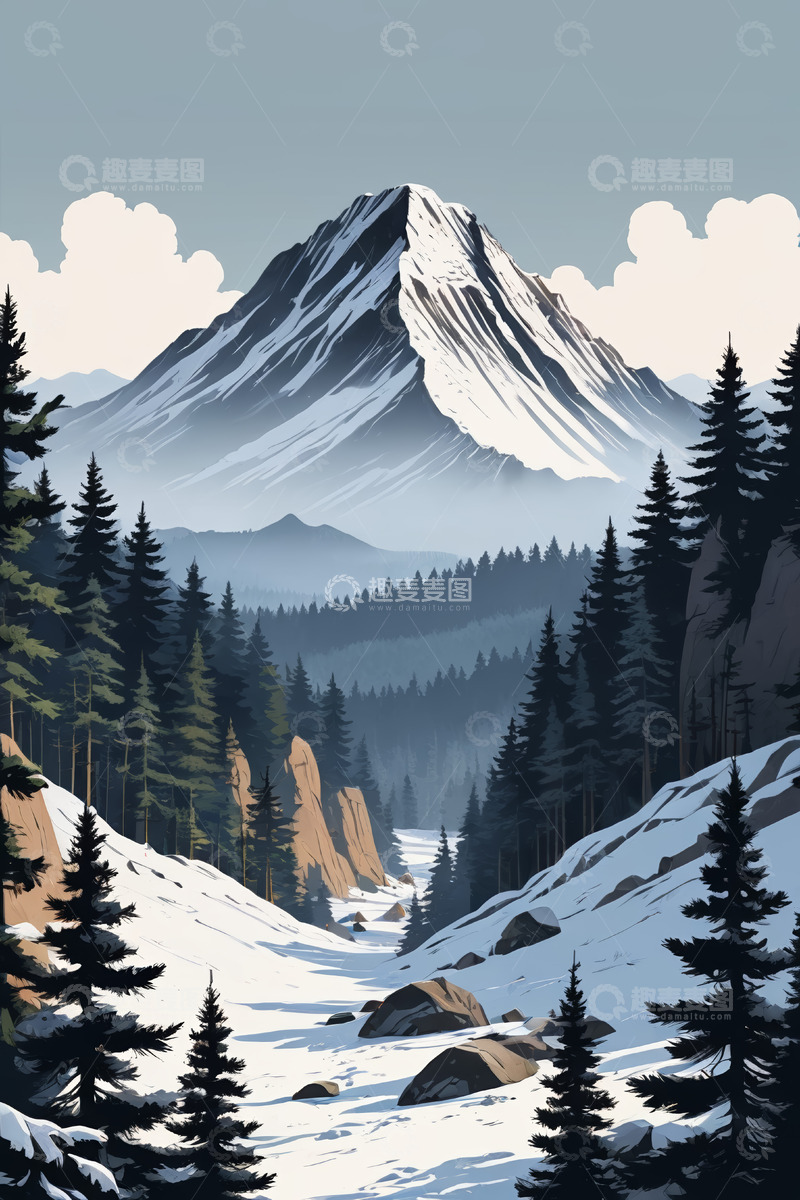 高清大图下载【趣麦麦图】雪山森林自然风光