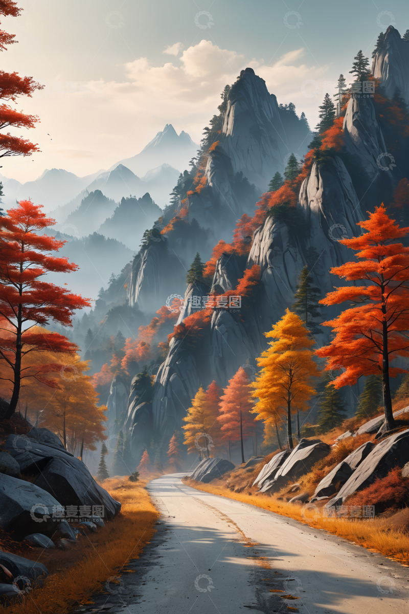高清大图下载【趣麦麦图】秋日山间公路自然风光