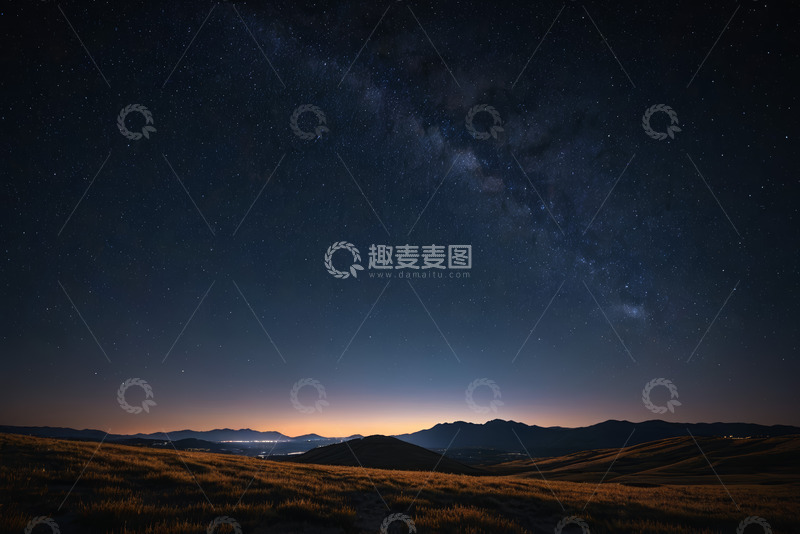 高清大图下载【趣麦麦图】山间夜空下的银河景观