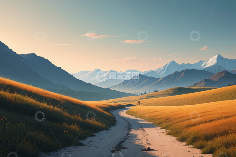 高清大图下载【趣麦麦图】山间草原的蜿蜒小路风景