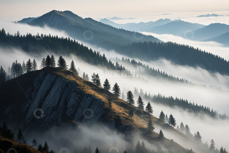 高清大图下载【趣麦麦图】山林间云雾缭绕的自然风光