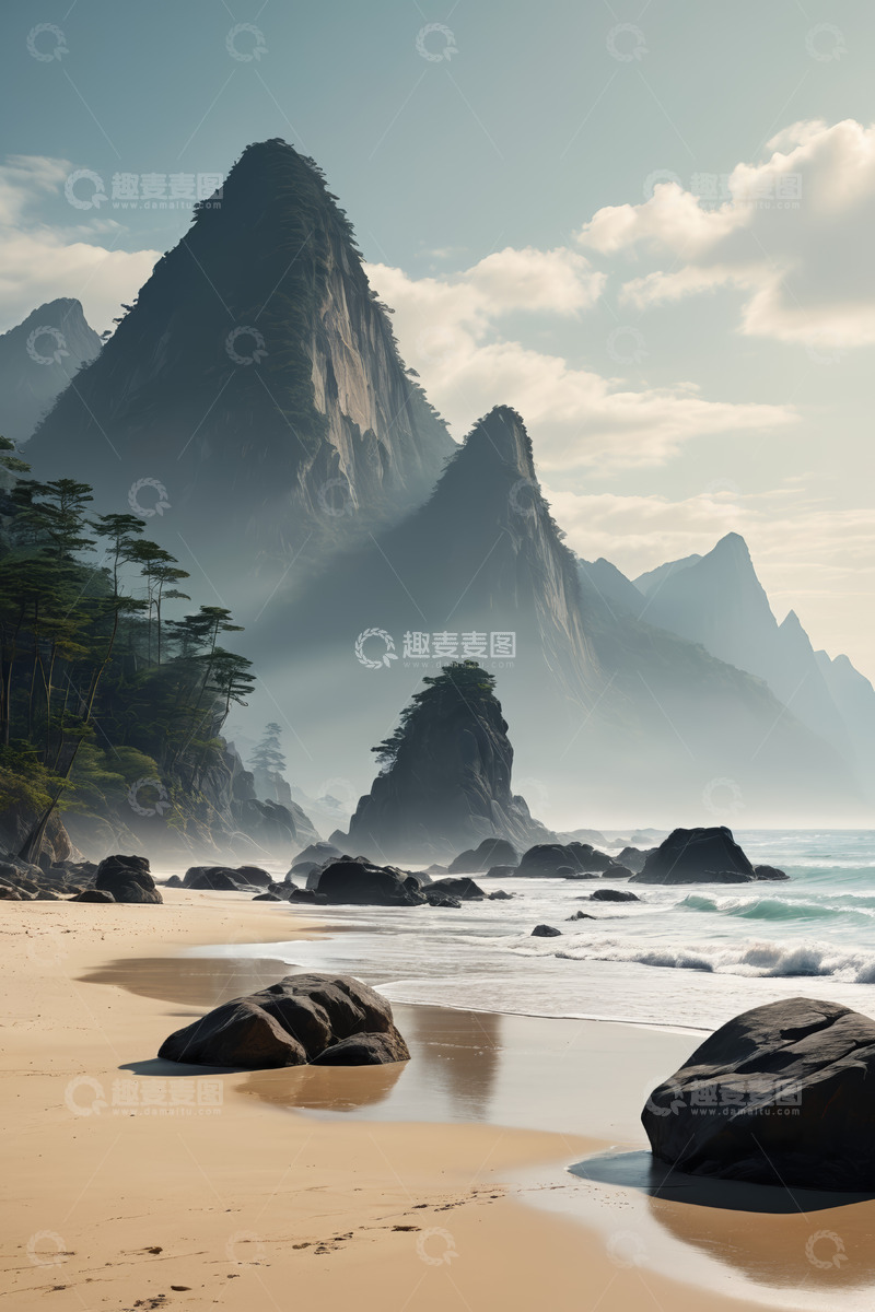 高清大图下载【趣麦麦图】海滩边的壮丽山景