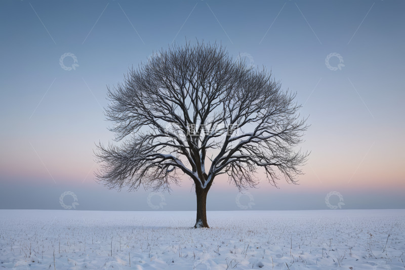高清大图下载【趣麦麦图】雪地上的孤树