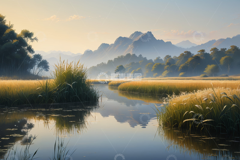 高清大图下载【趣麦麦图】清晨山间河流自然风光