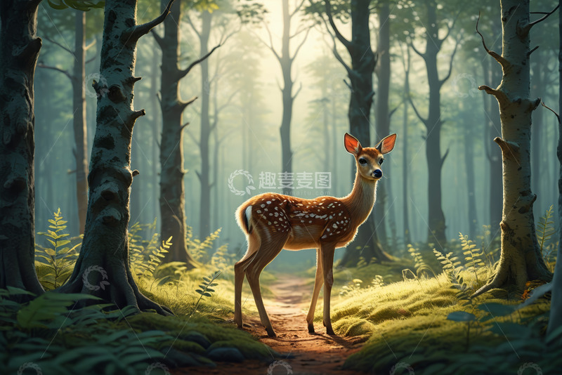 高清大图下载【趣麦麦图】森林中站立的小鹿