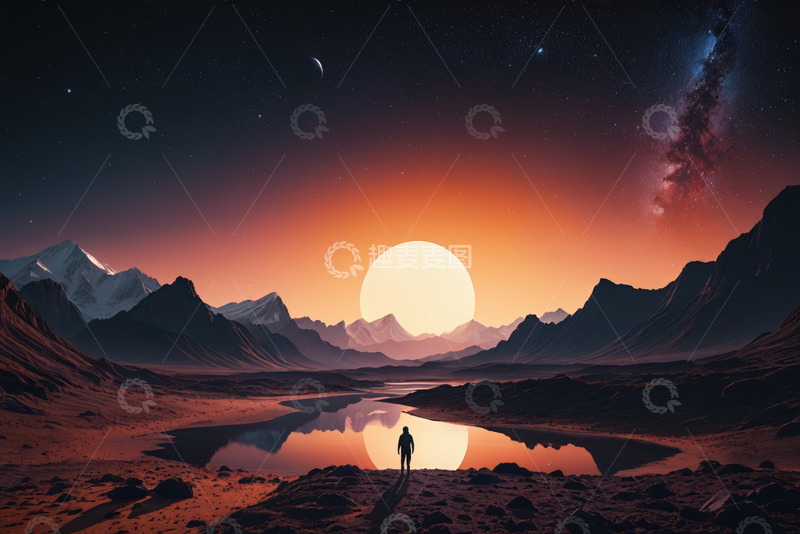 高清大图下载【趣麦麦图】人在行星景观前站立的自然风光