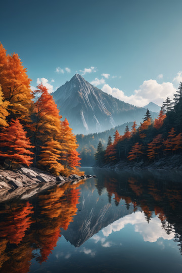 秋日山林湖泊风景