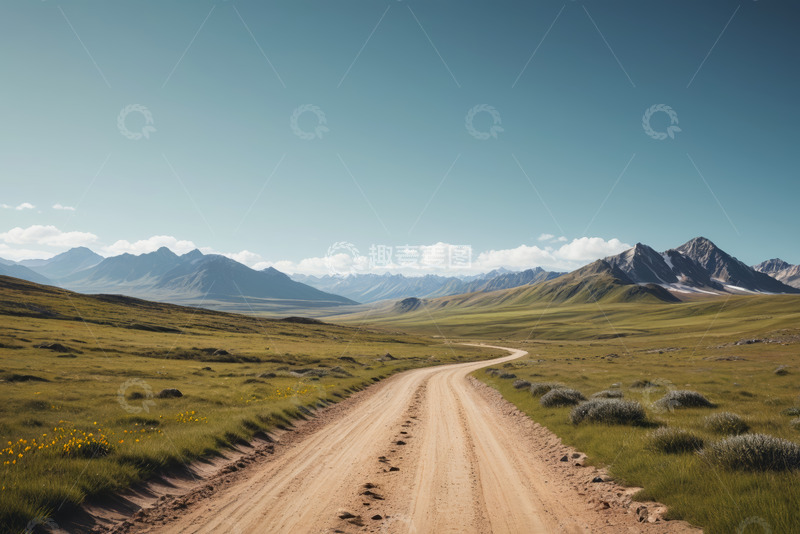 高清大图下载【趣麦麦图】草原上蜿蜒的旷野道路
