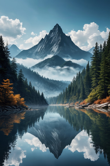 山林湖泊与远山倒影风景