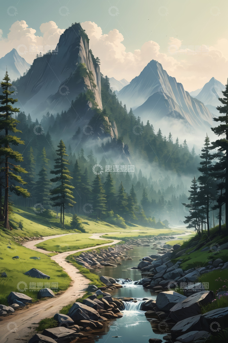 高清大图下载【趣麦麦图】山间森林溪流自然风光