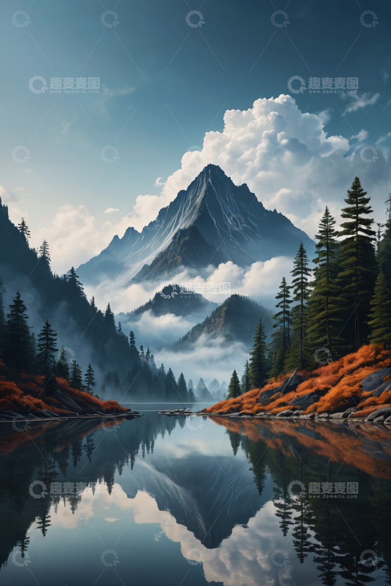 高清大图下载【趣麦麦图】山水云雾森林静谧自然景观