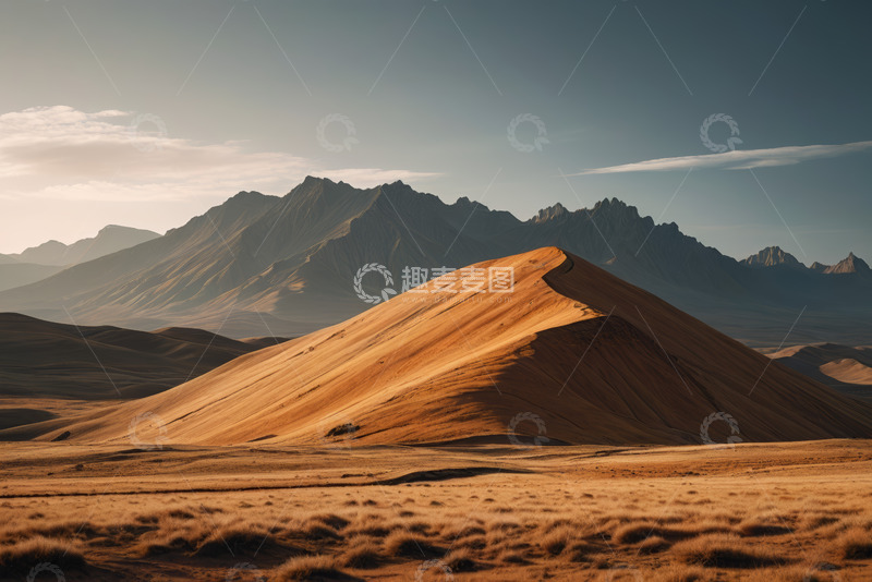 高清大图下载【趣麦麦图】沙漠山丘与远处山脉风光